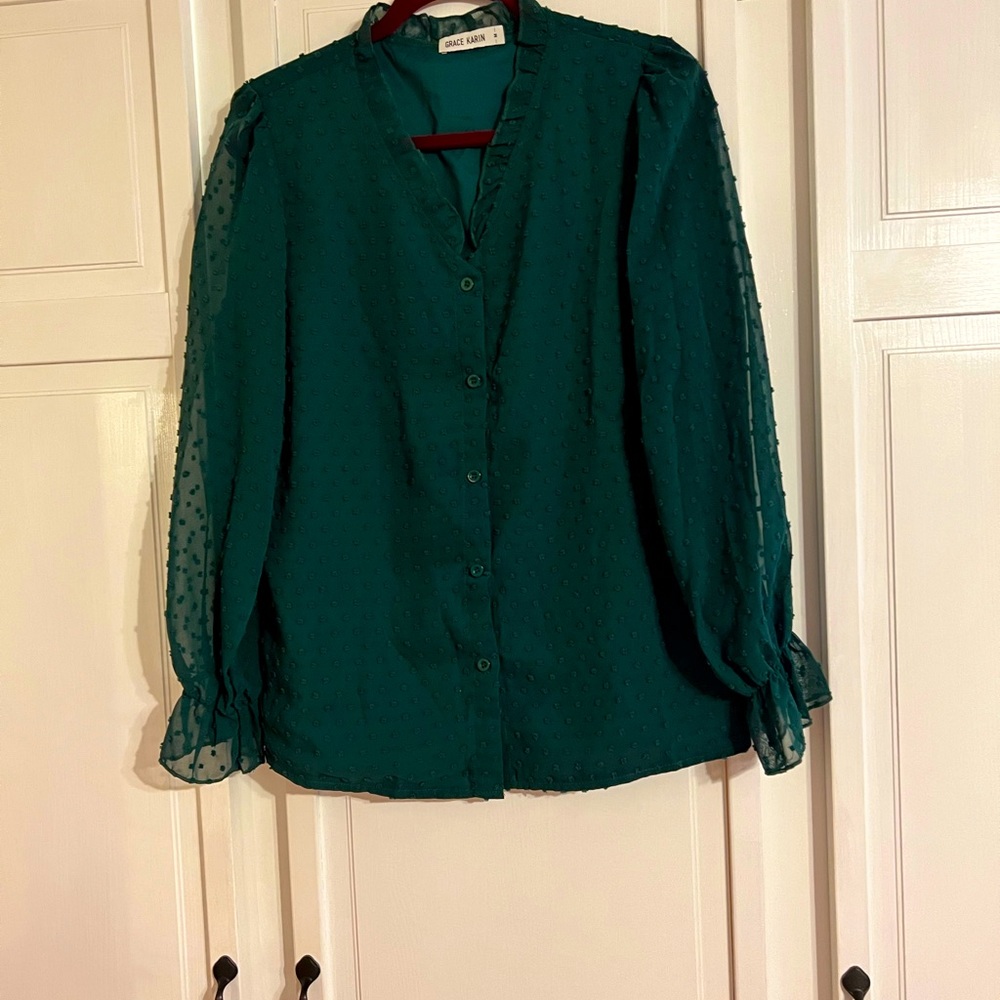 Grace Karin SwissDot Sheer Sleeve Blouse sizeM